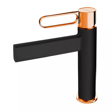 Baterie lavoar zaffiro FDesign cu ventil click-clack, negru-roz auriu