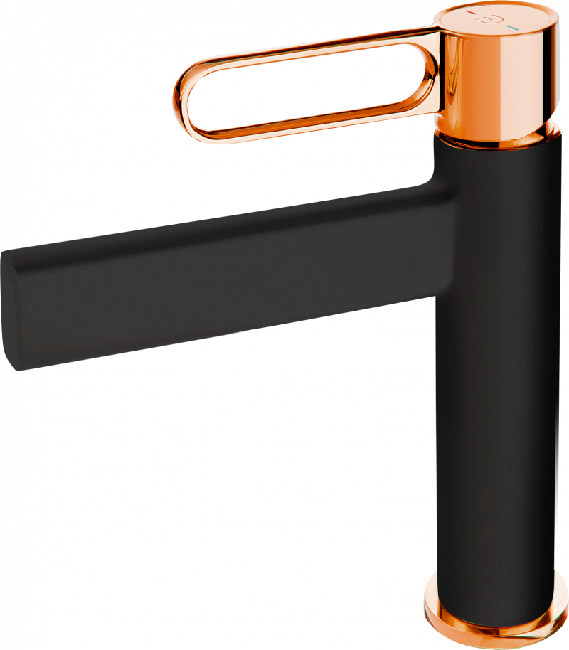 FDesign Baterie Lavoar Zaffiro Cu Ventil Click-Clack, Negru-Roz Auriu, Seria: ZAFFIRO