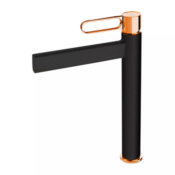 Baterie lavoar inalta zaffiro FDesign cu ventil click-clack, negru-roz auriu