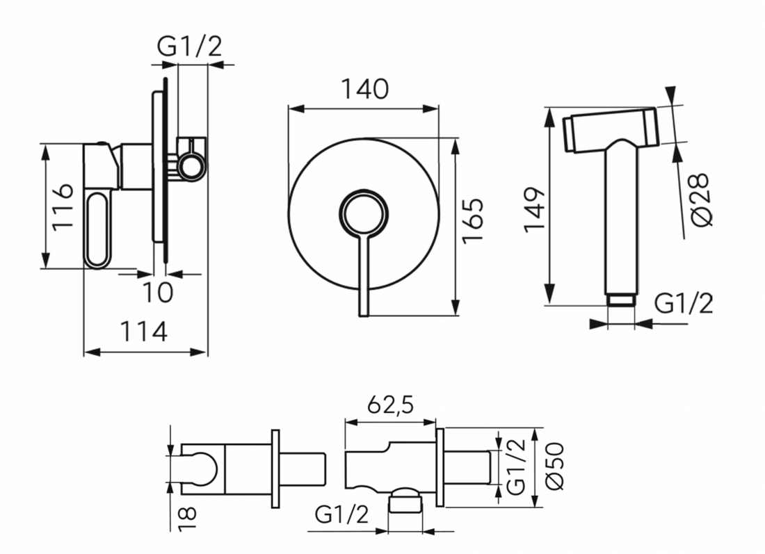 Set incastrat dus igienic FDesign Zaffiro baterie incastrata 1 iesire, para dus start-stop, furtun si racord cu suport pentru para dus, negru, aluminiu