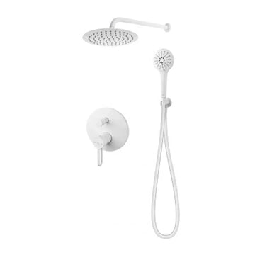 Sistem dus 6 in 1 zaffiro, FDesign baterie incastrata 2 iesiri, cap dus fix, brat, para, furtun si racord pentru baterie incastrata, alb mat