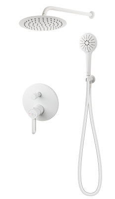 FDesign Sistem Dus 6 In 1 Zaffiro, Baterie Incastrata 2 Iesiri, Cap Dus Fix, Brat, Para, Furtun Si Racord Pentru Baterie Incastrata, Alb Mat, Seria: ZAFFIRO