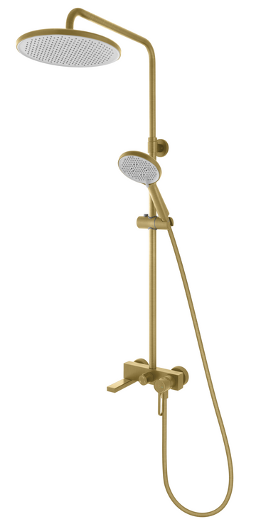 FDesign Coloana Dus Zaffiro, Cu Baterie Cada/Dus, Bara Dus Reglabila, Cap De Dus Fix, Para Si Furtun De Dus, Auriu Periat, Seria: ZAFFIRO