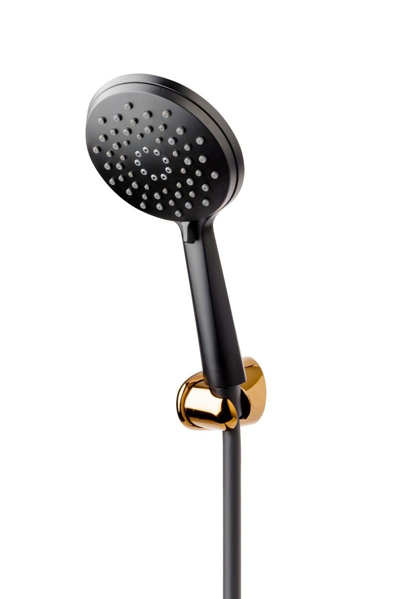 FDesign Set De Dus Hotspring, Cu Suport, Furtun Si Para Dus 3 Functii, Negru-Roz Auriu, Seria: HOTSPRING