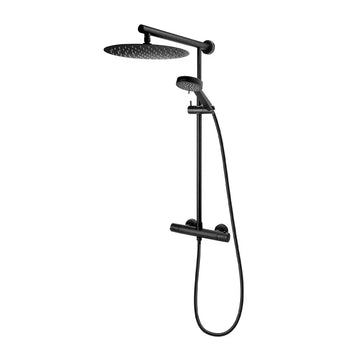 Coloana dus anima FDesign black, cu baterie termostatata, bara dus reglabila, cap de dus fix rotund, para si furtun de dus, negru