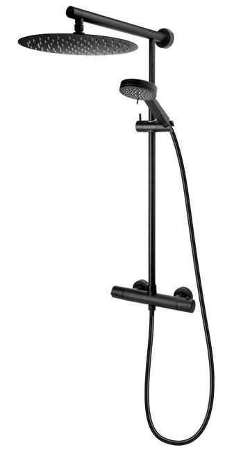FDesign Coloana Dus Anima Black, Cu Baterie Termostatata, Bara Dus Reglabila, Cap De Dus Fix Rotund, Para Si Furtun De Dus, Negru, Seria: ANIMA