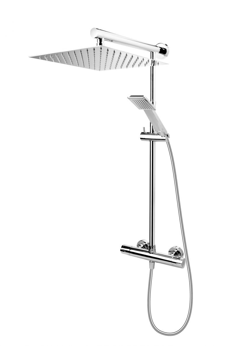 FDesign Coloana Dus Anima Quadro, Cu Baterie Termostatata, Bara Dus Reglabila, Cap De Dus Fix Patrat, Para Si Furtun De Dus, Crom, Seria: ANIMA