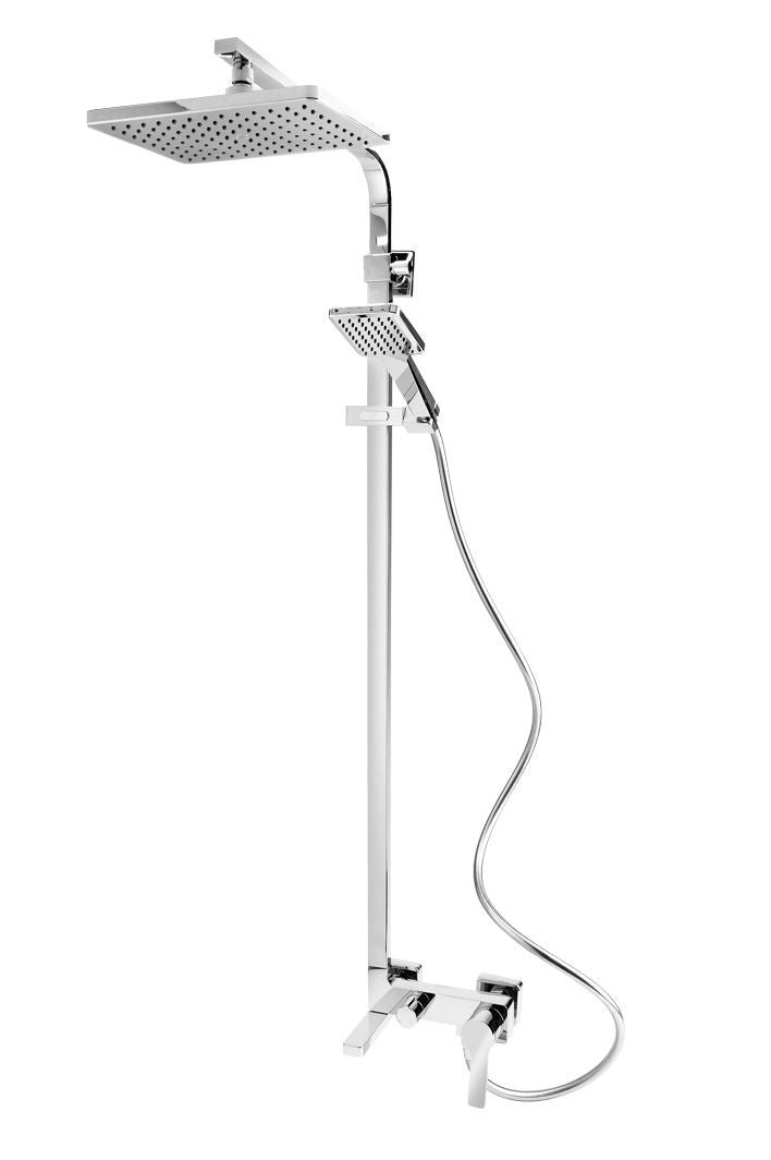 FDesign Coloana Dus Origo, Cu Baterie Cada/Dus, Bara Dus Reglabila, Cap De Dus Fix Patrat, Para Si Furtun De Dus, Crom, Seria: ORIGO