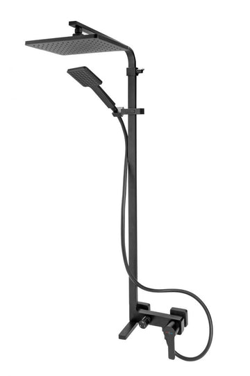 FDesign Coloana Dus Origo, Cu Baterie Cada/Dus, Bara Dus Reglabila, Cap De Dus Fix Patrat, Para Si Furtun De Dus, Negru, Seria: ORIGO