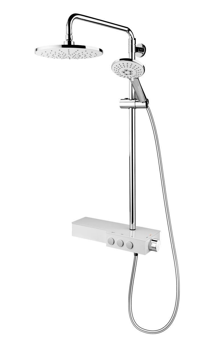 FDesign Coloana Dus Tempra, Cu Baterie Dus, Bara Dus Reglabila, Cap De Dus Fix Rotund, Para Si Furtun De Dus, Crom-Alb, Seria: TEMPRA