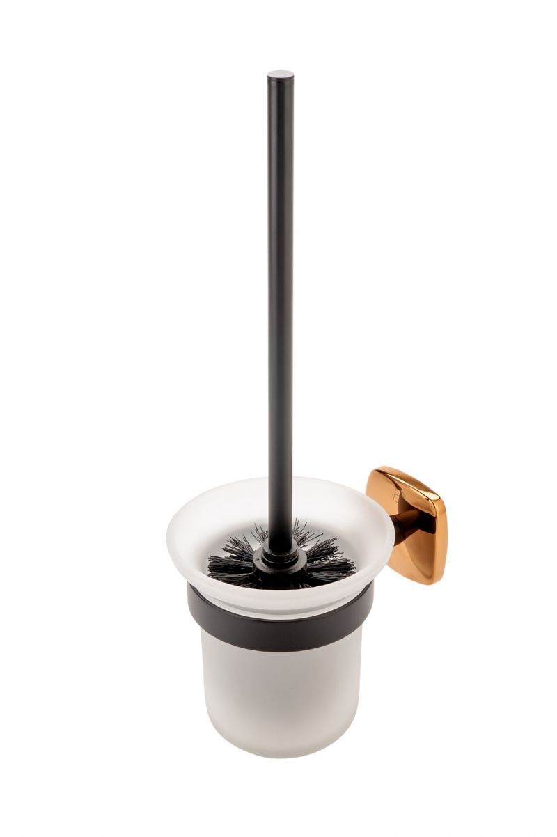 FDesign Perie Wc Merida Cu Suport Sticla Mata/Negru-Roz Auriu, Seria: MERIDA