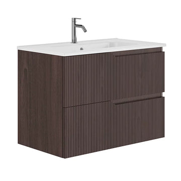 Set mobilier canaletto Gala 79.5X46X56.5 cm cu lavoar luc 81X46 cm, 2 sertare, walnut black