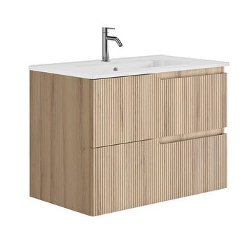 Set mobilier canaletto Gala 79.5X46X56.5 cm cu lavoar luc 81X46 cm, 2 sertare, beige wood