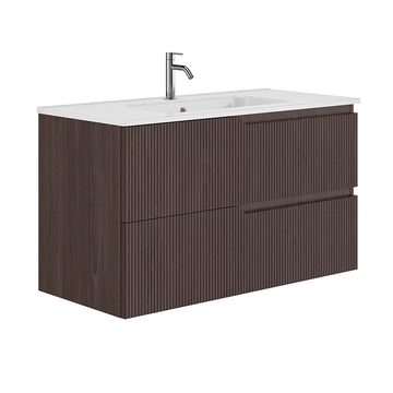 Set mobilier canaletto Gala 99.5X46X56.5 cm cu lavoar luc 101X46 cm, 2 sertare, walnut black