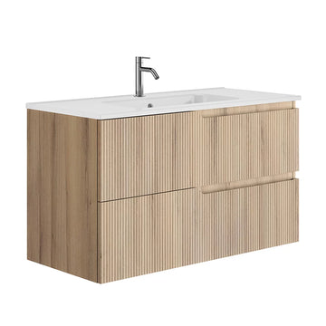 Set mobilier canaletto Gala 99.5X46X56.5 cm cu lavoar luc 101X46 cm, 2 sertare, beige wood