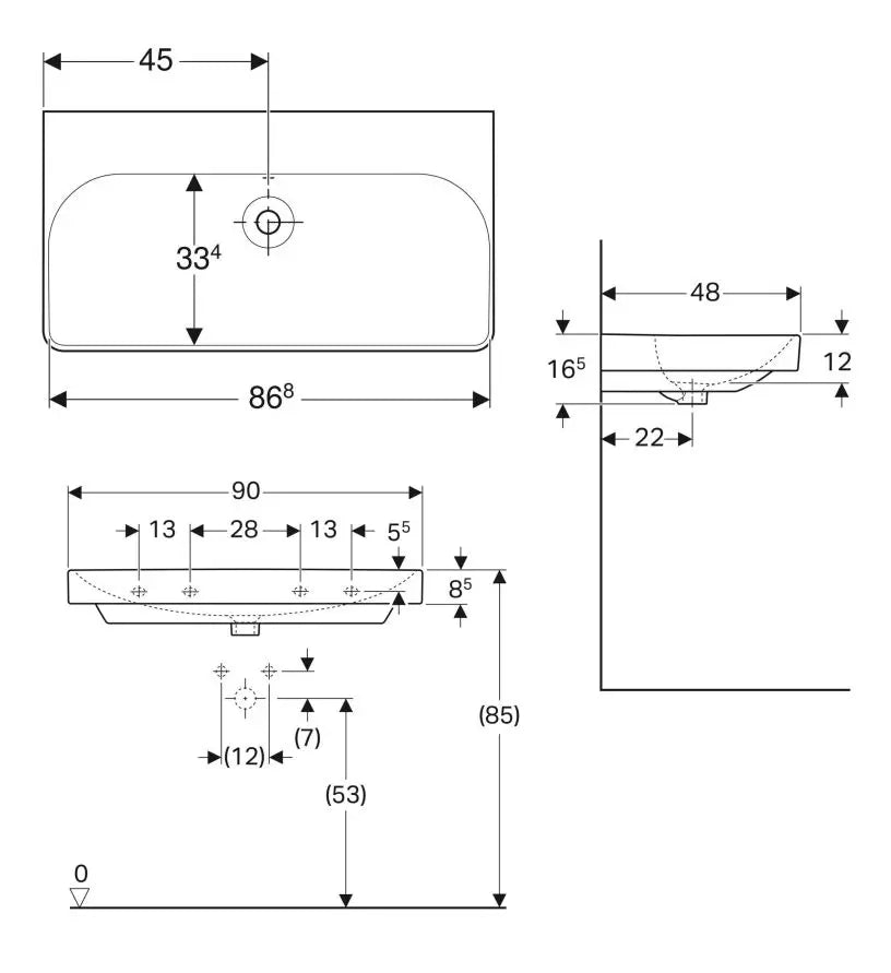 LAVOAR SMYLE SQUARE 90 CM, FARA ORIFICIU PENTRU BATERIE