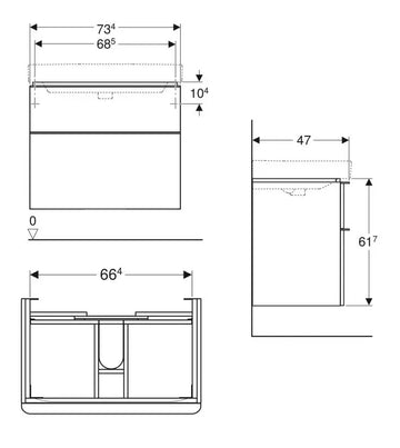 Mobilier pentru lavoar smyle Geberit square cu 2 sertare 73.4X61.7 alb