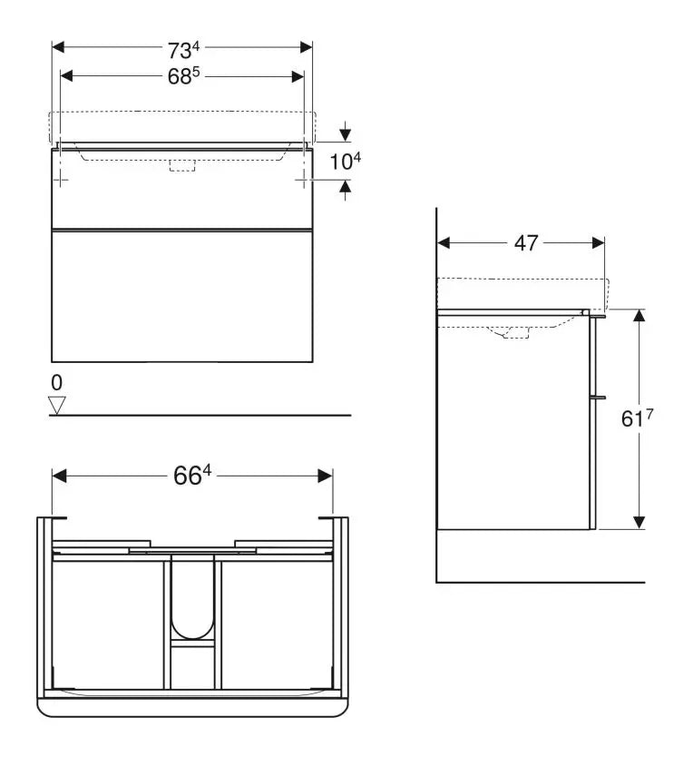 MOBILIER PENTRU LAVOAR SMYLE SQUARE CU DOUA SERTARE 73.4X47  NUC AMERICAN HICKORY