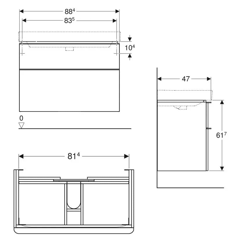 MOBILIER PENTRU LAVOAR SMYLE SQUARE CU DOUA SERTARE 88.4X61.7X47 GRI NISIP LUCIOS