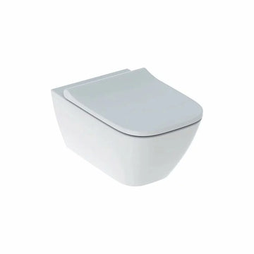 Set vas WC suspendat smyle Geberit square rimfree cu capac slim wrap over soft close, alb lucios