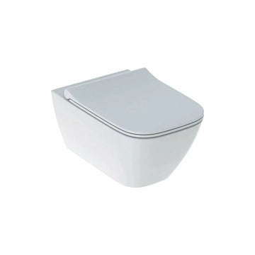 Vas WC suspendat smyle Geberit square rimfree cu capac slim tip sandwich soft close, alb lucios