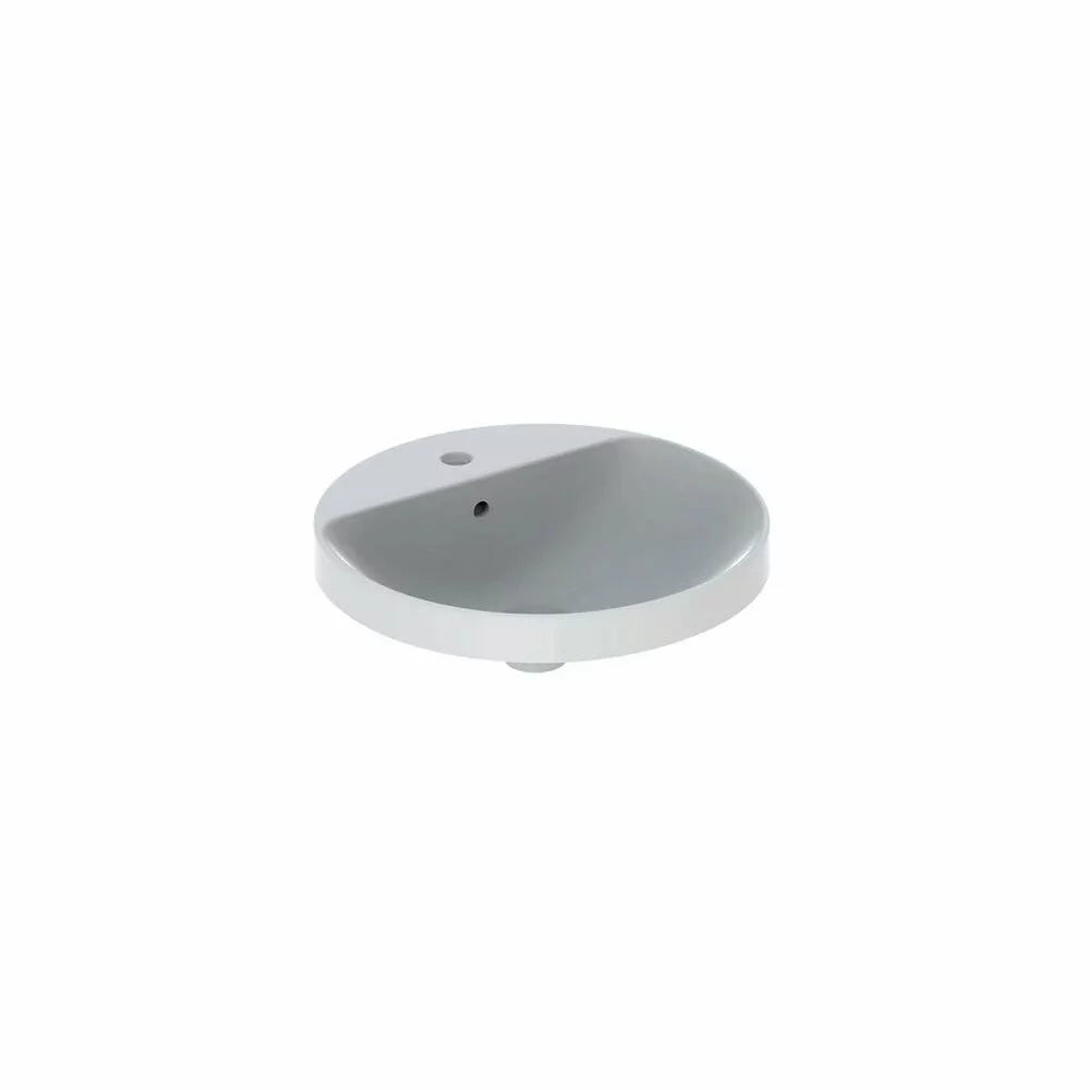 LAVOAR ÎNCORPORAT GEBERIT VARIFORM, ROTUND, CU BANC CU ORIFICII DE ROBINET D-48CM, PREAPLIN VIZIBIL, GLAZURAT ALB