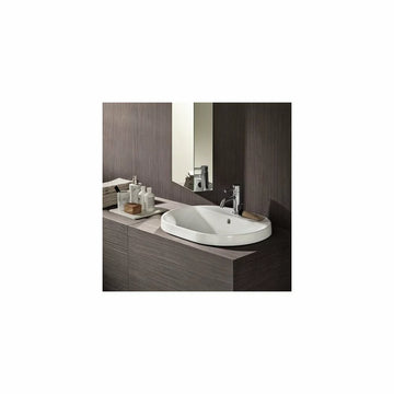 Lavoar încorporat Geberit variform, oval, cu banc cu orificii de robinet B-60CM, T-48CM, preaplin vizibil, glazurat alb