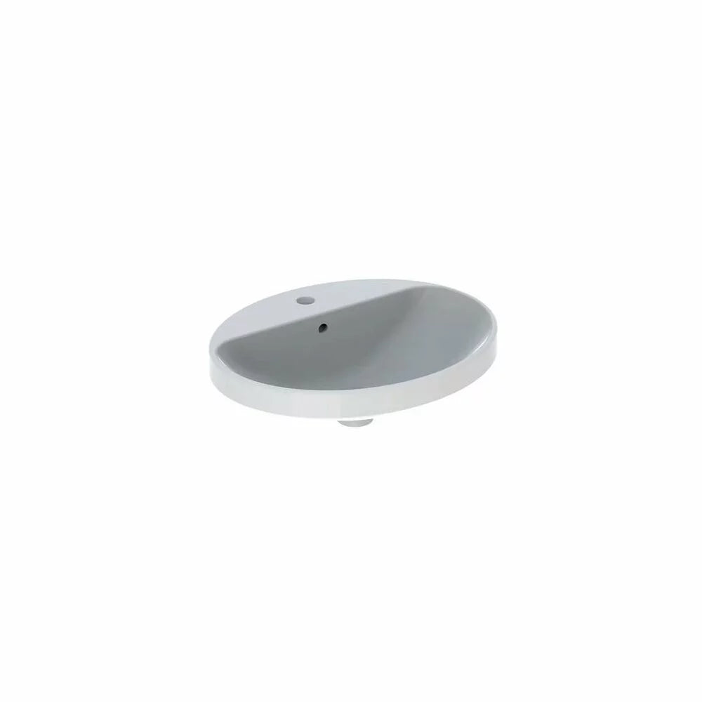 LAVOAR ÎNCORPORAT GEBERIT VARIFORM, OVAL, CU BANC CU ORIFICII DE ROBINET B-60CM, T-48CM, PREAPLIN VIZIBIL, GLAZURAT ALB