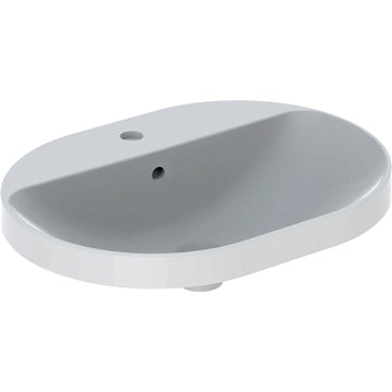 Lavoar încorporat Geberit variform, eliptic, cu banc cu orificii de robinet B-60CM, T-45CM, preaplin vizibil, glazurat alb
