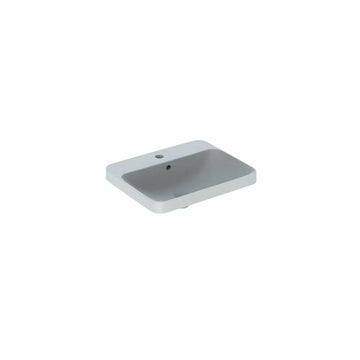 Lavoar încorporat Geberit variform, dreptunghiular, cu banc cu orificii de robinet B-55CM, T-45CM, preaplin vizibil, glazurat alb