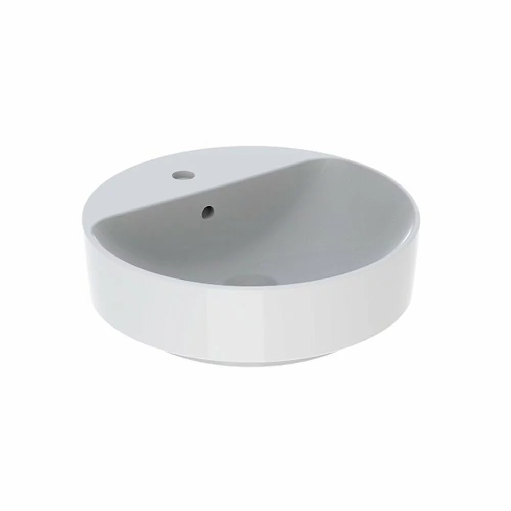 LAVOAR PE BLAT GEBERIT VARIFORM, ROTUND, CU BANC CU ORIFICII DE ROBINET D-45CM, PREAPLIN VIZIBIL, ALB