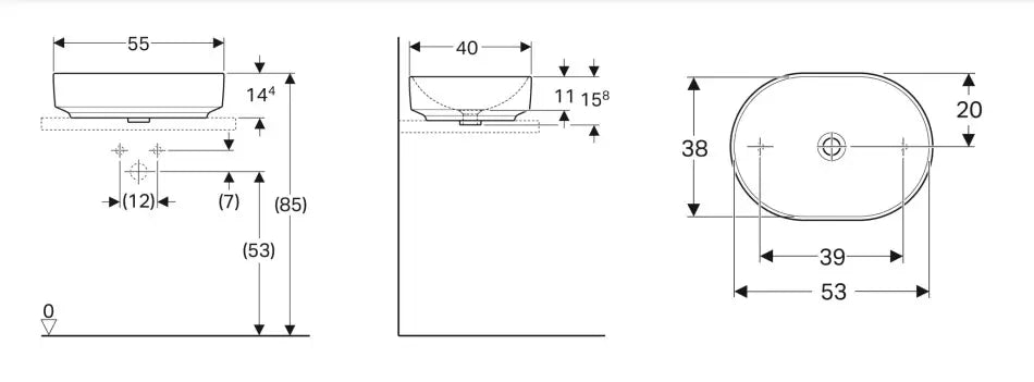 LAVOAR PE BLAT GEBERIT VARIFORM ELIPTIC 55X40, FARA PREAPLIN, ALB