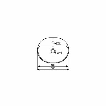 Lavoar pe blat Geberit variform, eliptic, cu banc cu orificii de robinet B-50CM, T-40CM, preaplin vizibil, alb