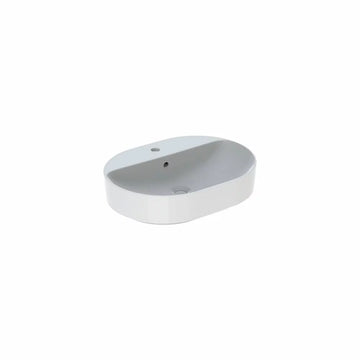 Lavoar pe blat Geberit variform, eliptic, cu banc cu orificii de robinet B-60CM, T-45CM, preaplin vizibil, alb