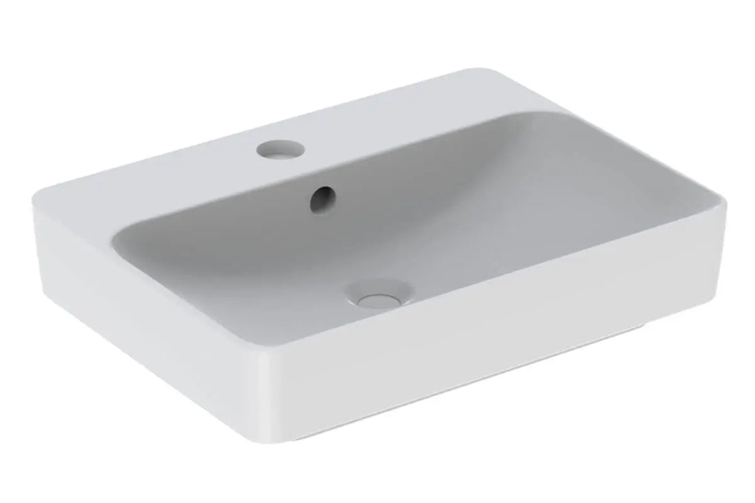LAVOAR PE BLAT GEBERIT VARIFORM, DREPTUNGHIULAR, CU BANC CU ORIFICII DE ROBINET B-60CM,T-45CM,PREAPLIN VIZIBIL, ALB