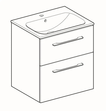 Mobilier 60 cm selnova Geberit square cu lavoar, 2 sertare, nuc american hickory deschis, nuc