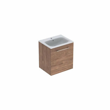 Set lavoar cu margine ingusta si mobilier selnova Geberit square cu o usa 60 nuc american hickory, nuc
