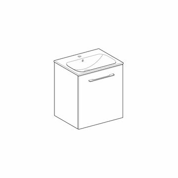 Set lavoar cu margine ingusta si mobilier selnova Geberit square cu o usa 60 nuc american hickory deschis, nuc