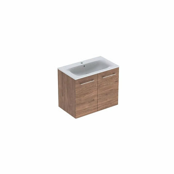 Set lavoar cu margine ingusta si mobilier selnova Geberit square cu 2 usi 80  nuc american hickory, nuc