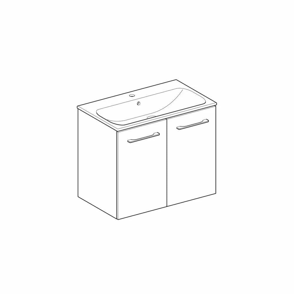 Set lavoar cu margine ingusta si mobilier Geberit Selnova square cu 2 usi 80 nuc american hickory, nuc, 80x48 cm