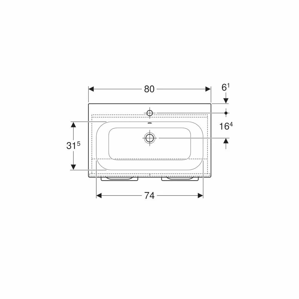 Set lavoar cu margine ingusta si mobilier Geberit Selnova square cu 2 usi 80 nuc american hickory deschis, nuc, 80x48 cm