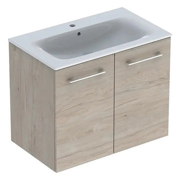 Set lavoar cu margine ingusta si mobilier selnova Geberit square cu 2 usi 80  nuc american hickory deschis, nuc