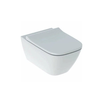 Set vas WC suspendat smyle Geberit square, cu functie de bideu, spalare verticala, forma închisa, rimfree, cu capac WC, partea de deasupra suprapusa, alb