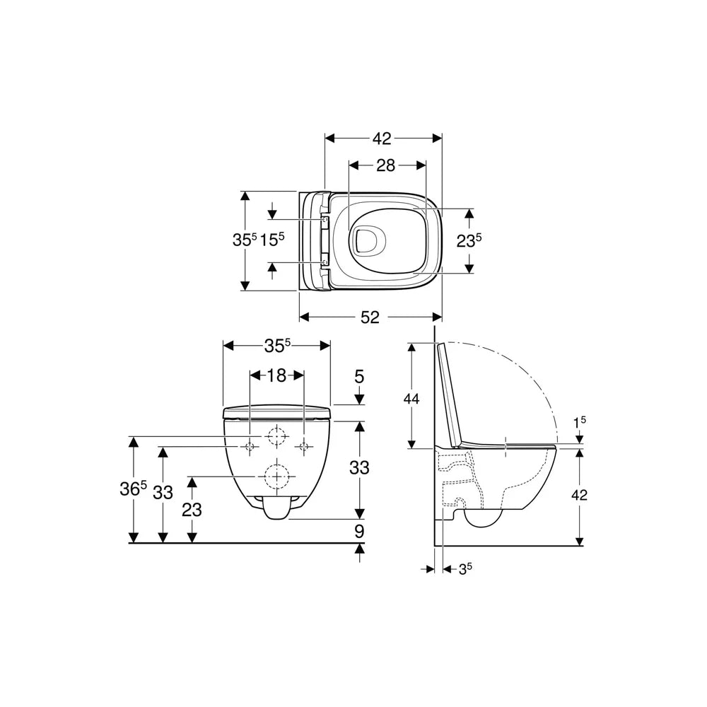 Set vas WC suspendat Geberit Selnova square premium, spalare verticala, forma închisa, rimfree, cu capac WC, alb lucios