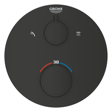 Ornament termostat grotherm Grohe rotund 2 iesiri si valva inchidere matte black