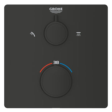 Ornament termostat grotherm Grohe patrat 2 iesiri si valva inchidere matte black