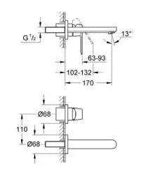Ornament baterie lavoar Grohe Eurosmart cosmopolitan cu 2 gauri pt 23571, crom lucios, necesita corp ingropat, montaj incastrat
