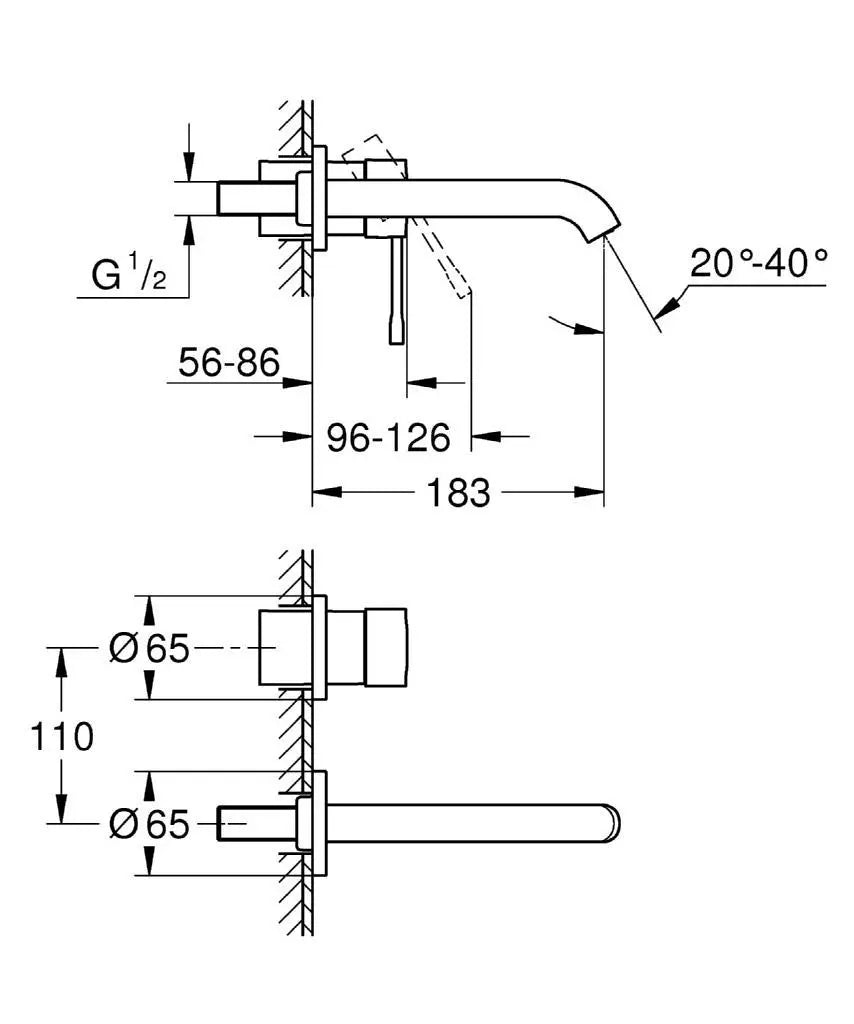 Ornament baterie lavoar Grohe Essence cu 2 gauri new 180 mm, otel, montaj incastrat