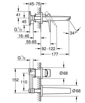 Ornament baterie lavoar bau Grohe edge m-size cu 2 gauri