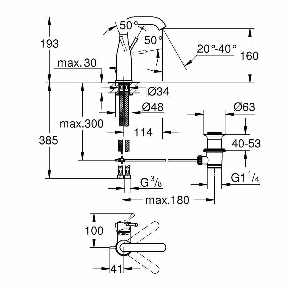 Baterie lavoar Grohe Essence New M-Size, otel